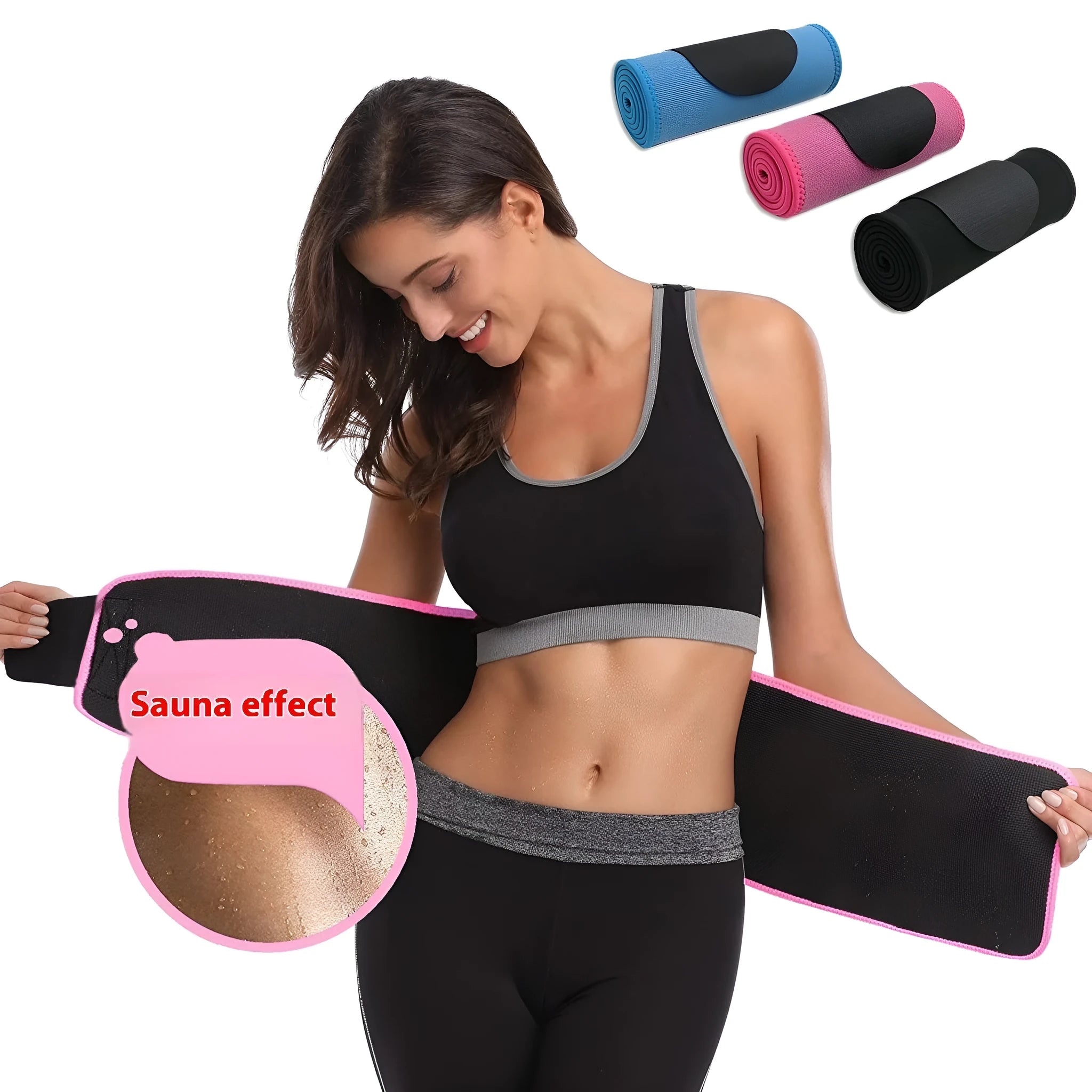 Neoprene lumbar support belt for fitness and running in black, blue, or pink colour