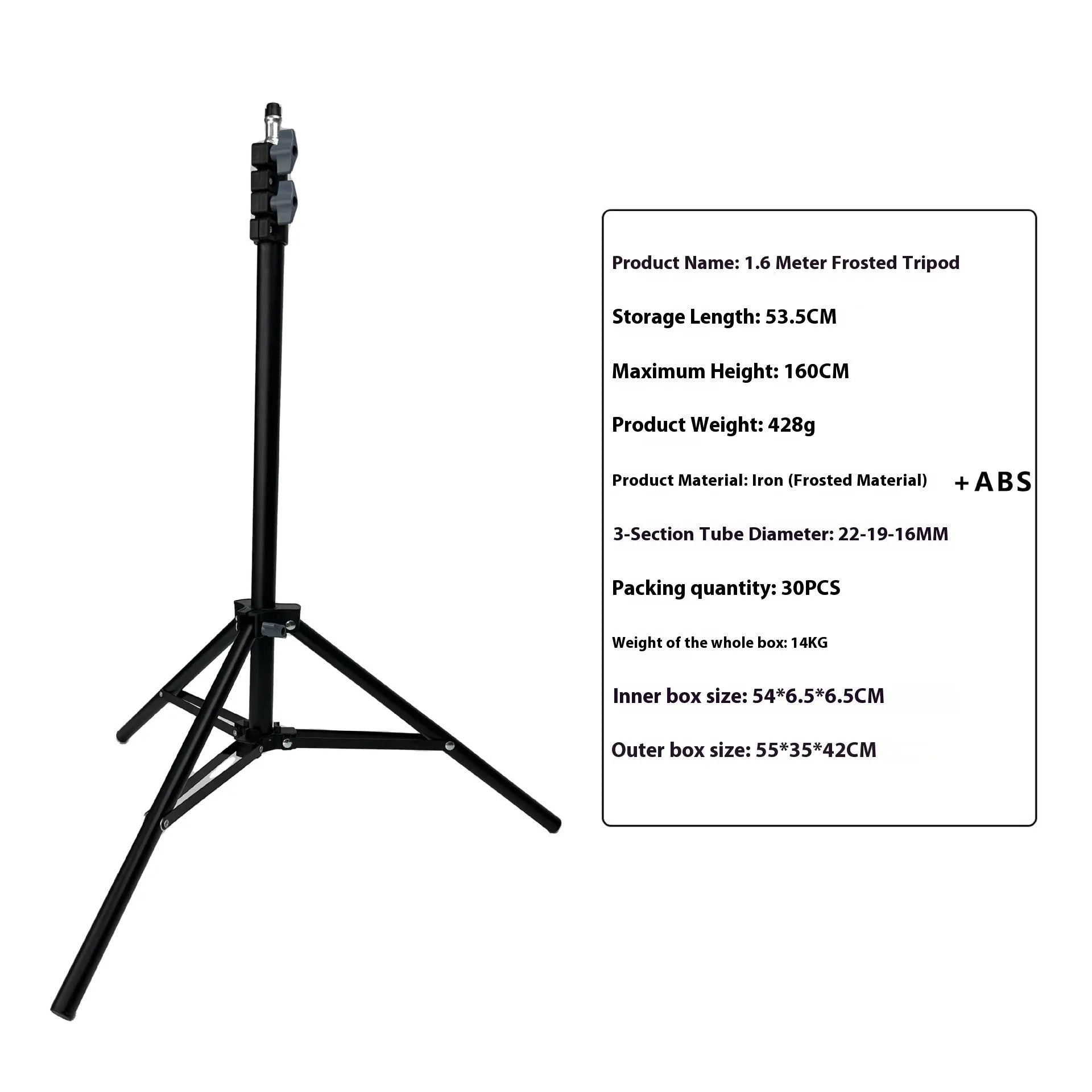 Tall black floor tripod stand holding a mobile phone extended to its full height on a wooden floor.