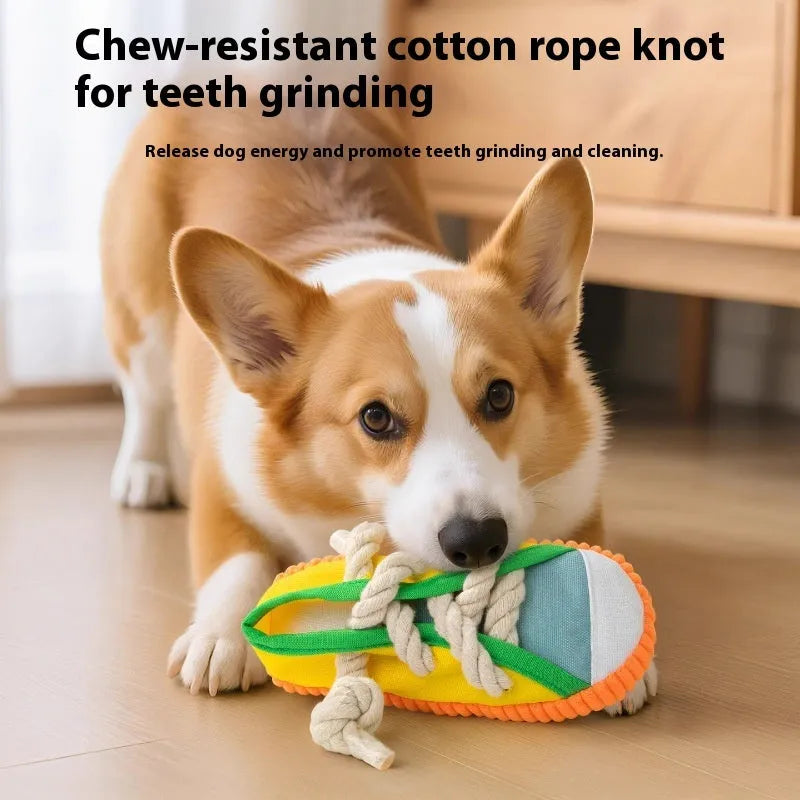Plastic dog chew toy in yellow colour with bendable design for teething and anxiety relief