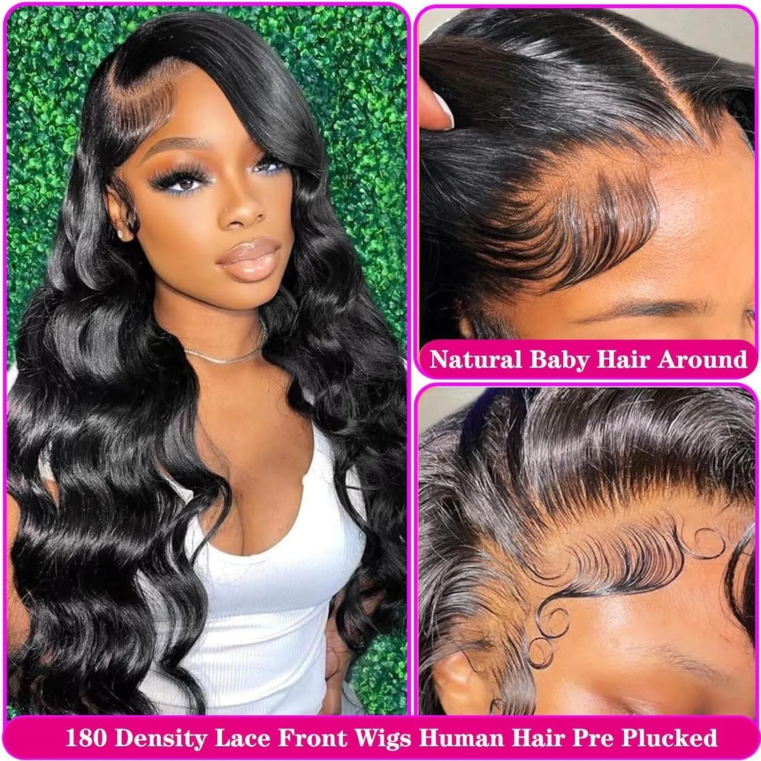 Black medium length curly synthetic wig showing defined wave pattern and full-head coverage