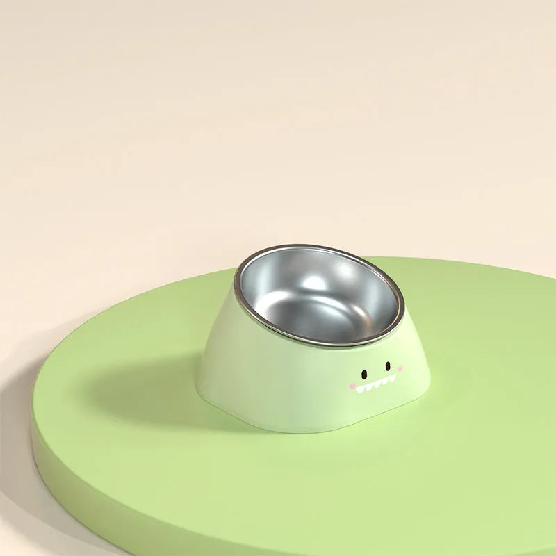 15 degree tilted stainless steel pet bowl with polypropylene base for cervical spine protection