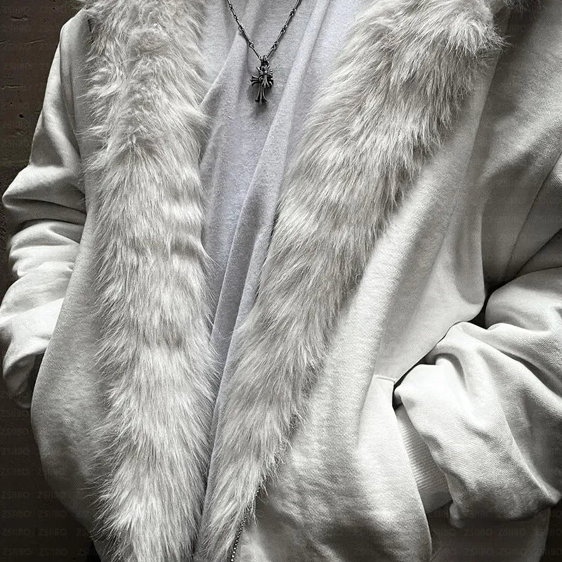 Casual loose-fitting cardigan-style coat in solid black or white colour with long sleeves