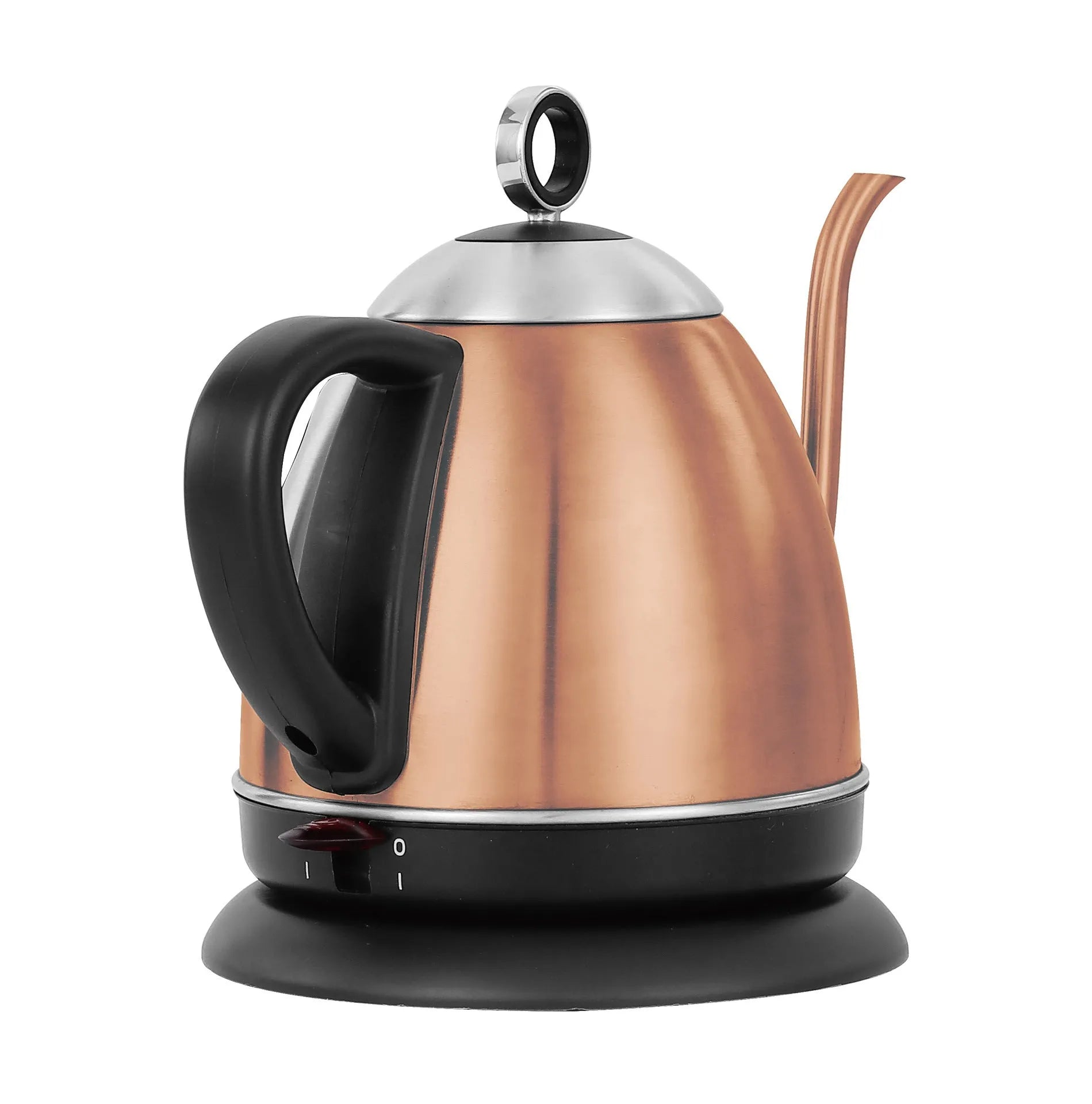 Stainless steel electric kettle with touch control panel in gold colour showing 1L capacity markings