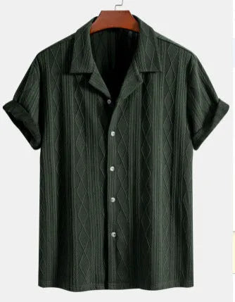 Men's loose fit casual cardigan in polyester with short sleeves available in black, green and white colours
