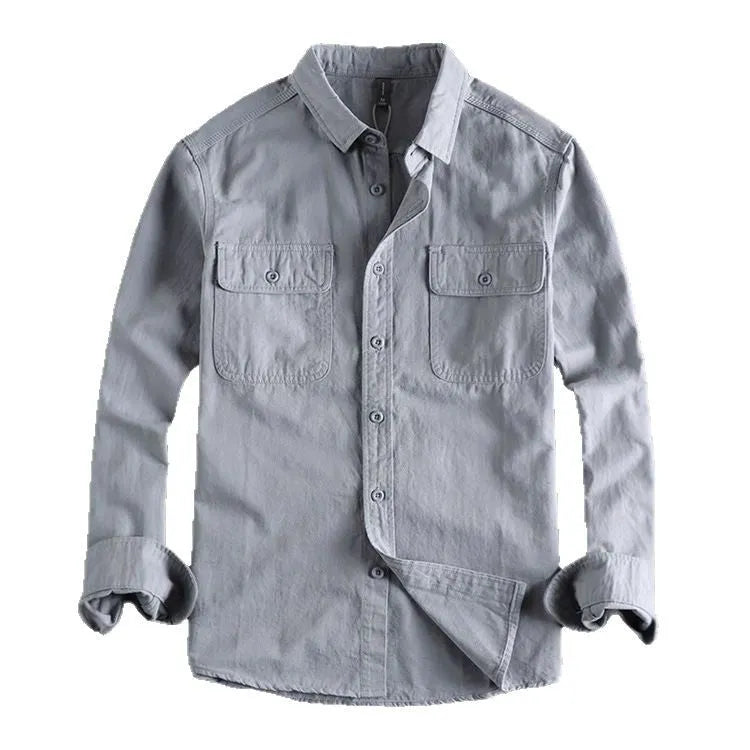 Men's loose-fitting long sleeve cardigan shirt in lightweight polyester fabric