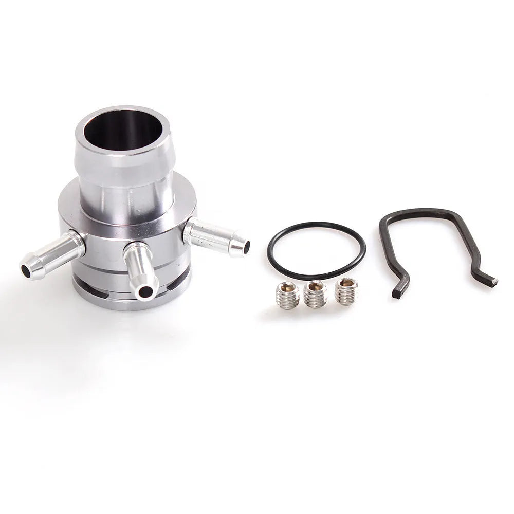Black and titanium coloured vacuum adapter tee fitting for second generation car engines.