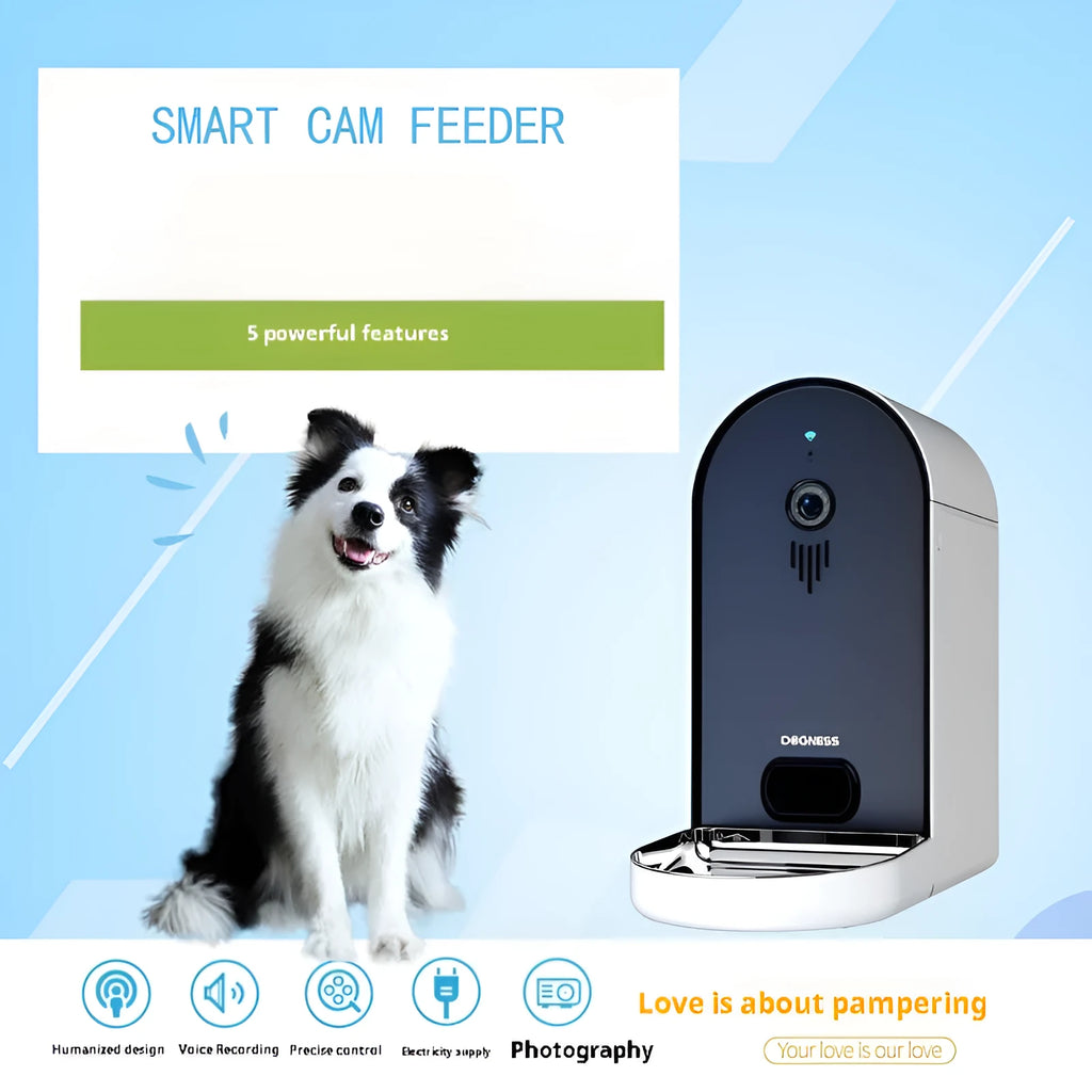 Automatic pet feeder in Barbie pink colour with ivory white accents showing feeding mechanism