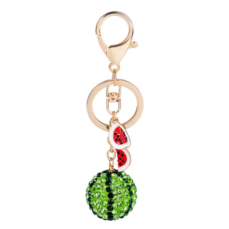 Green watermelon fruit keychain made from zinc alloy measuring 12 cm in length