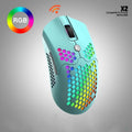 Free Wolf X2 wireless gaming mouse in five colour options showing RGB lighting and ergonomic design