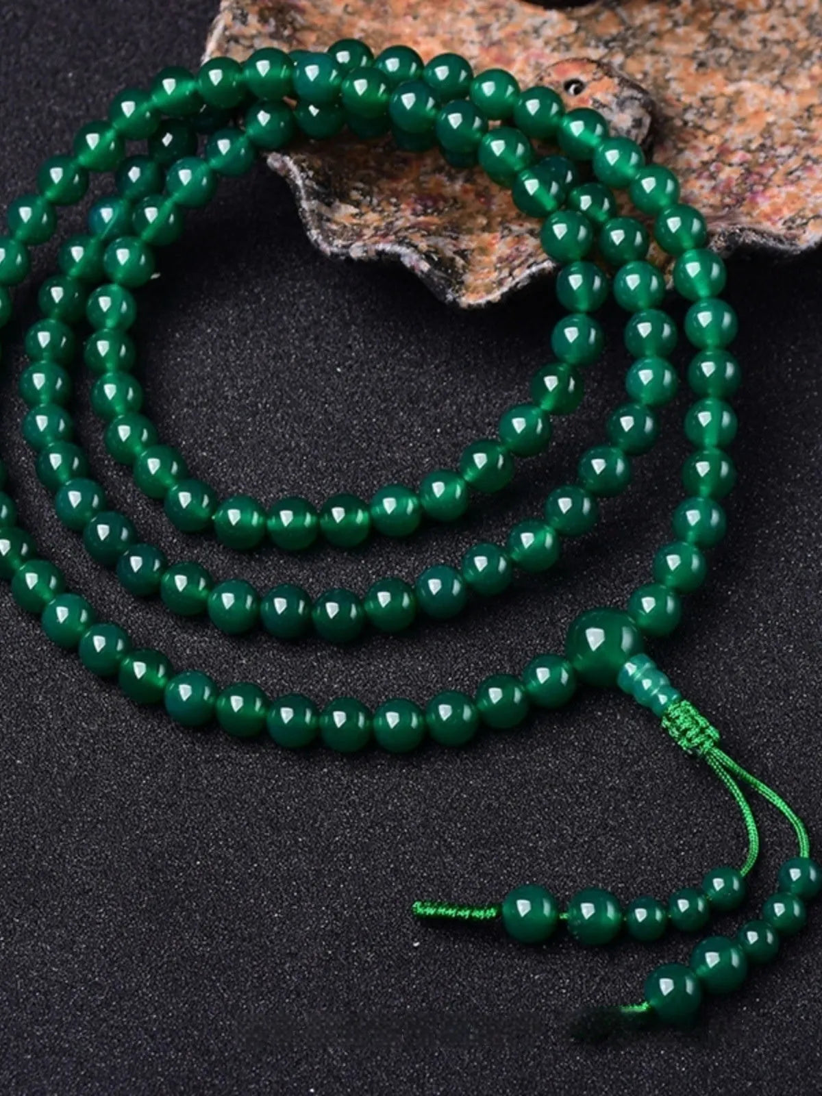Handmade natural green agate 108 thangka pendant multi-circle bracelet with certification