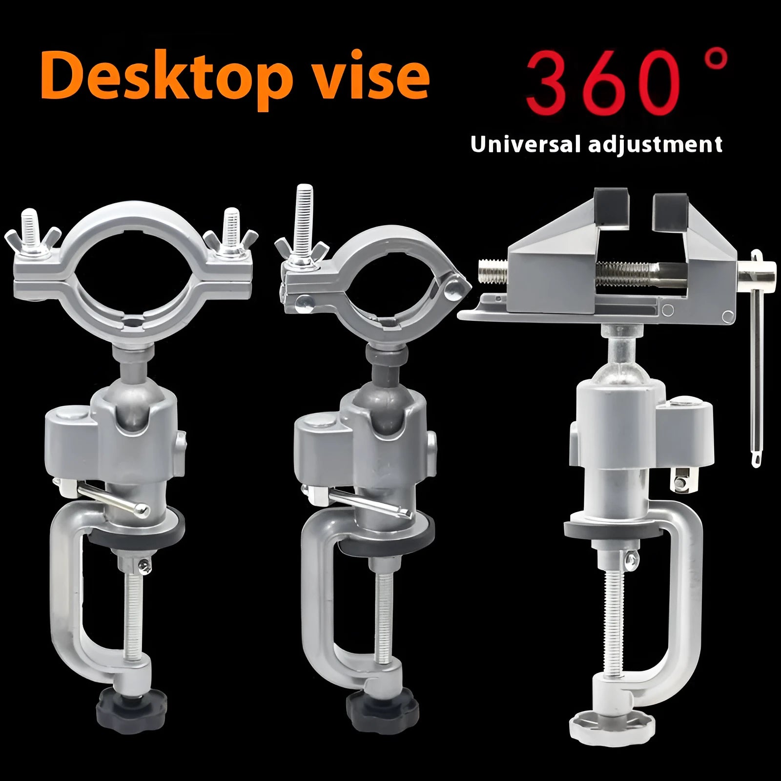 Bracket type clamp-on bench vise with rotating head and tungsten steel construction