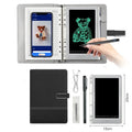 85-inch black electronic writing pad with stitching design and smart pen on a desk