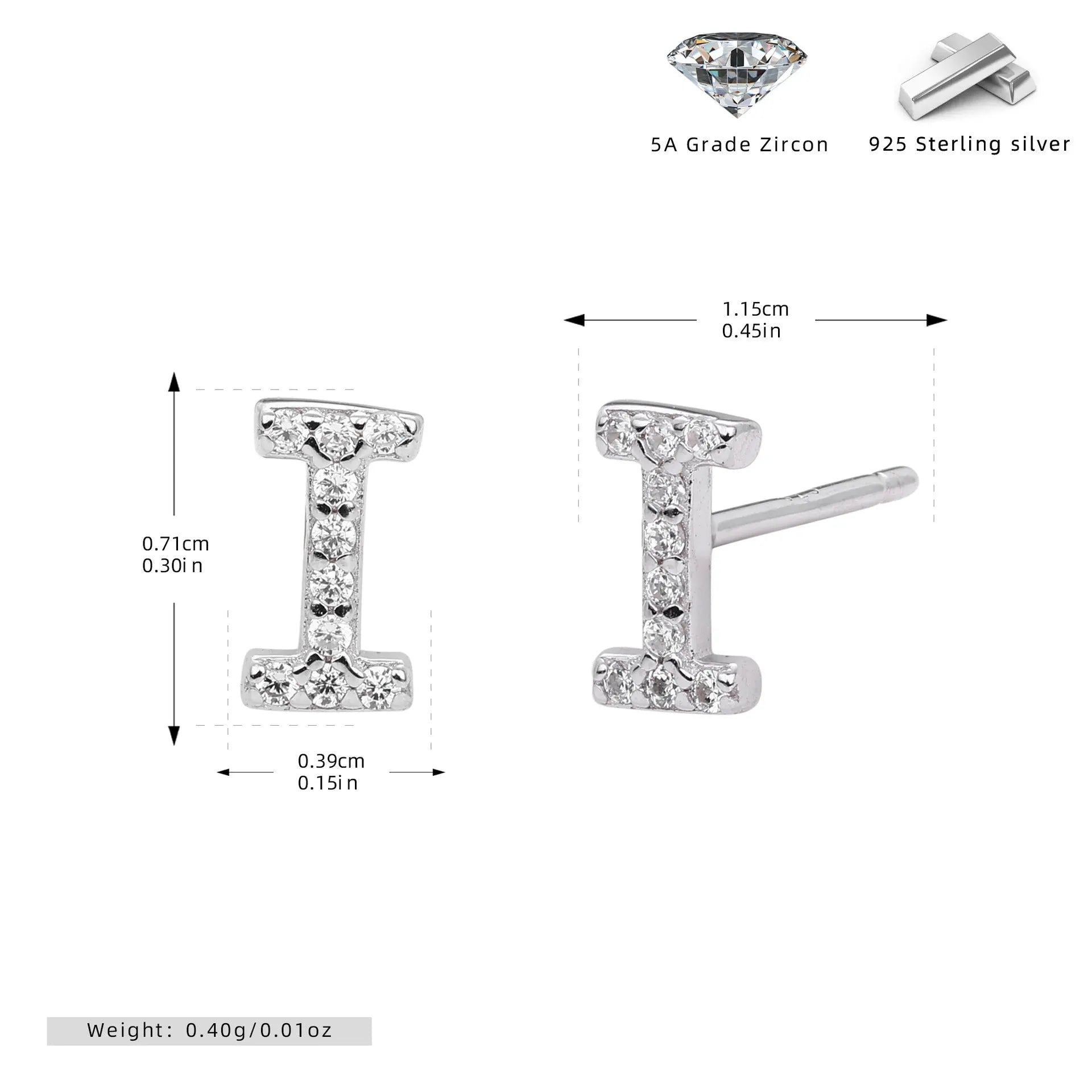 925 silver letter ear stud with electroplated gold finish, alphabet motif