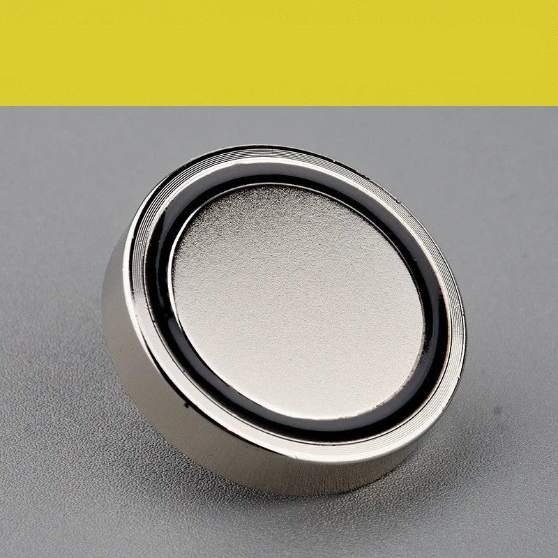 Round 60mm NdFeB salvage magnet with black coating, attached to a rope and metal ring