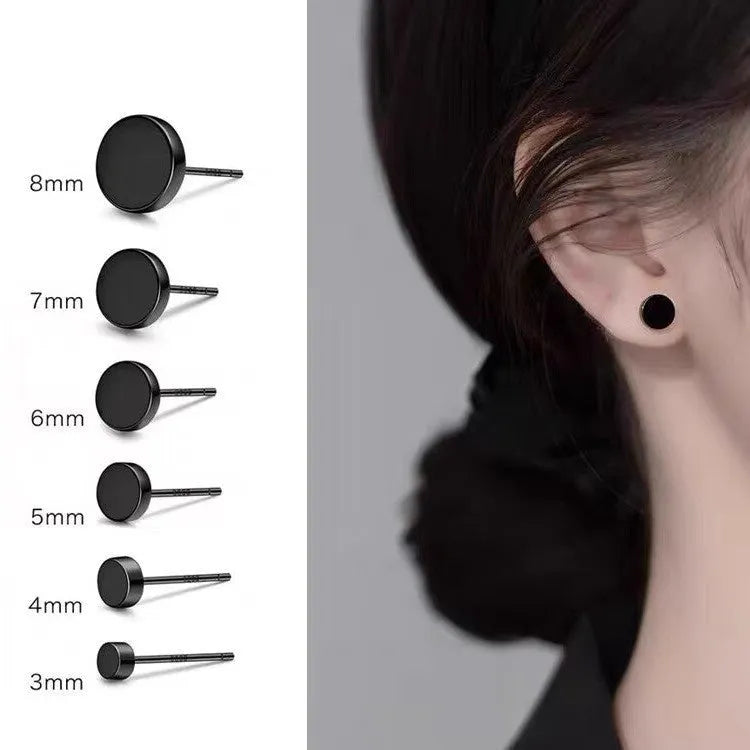 S999 sterling silver flat ear bone studs in geometric round shape with electroplated silver or black finish
