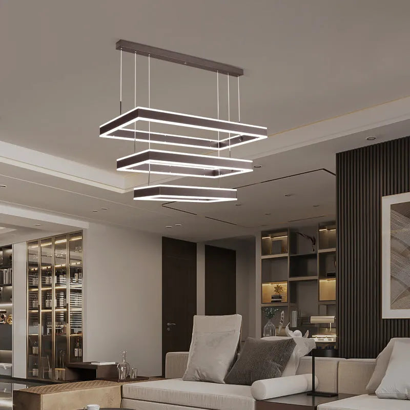 Contracted living room ceiling chandelier fish type pendant lamp in brown aluminium and acrylic with remote control dimmer