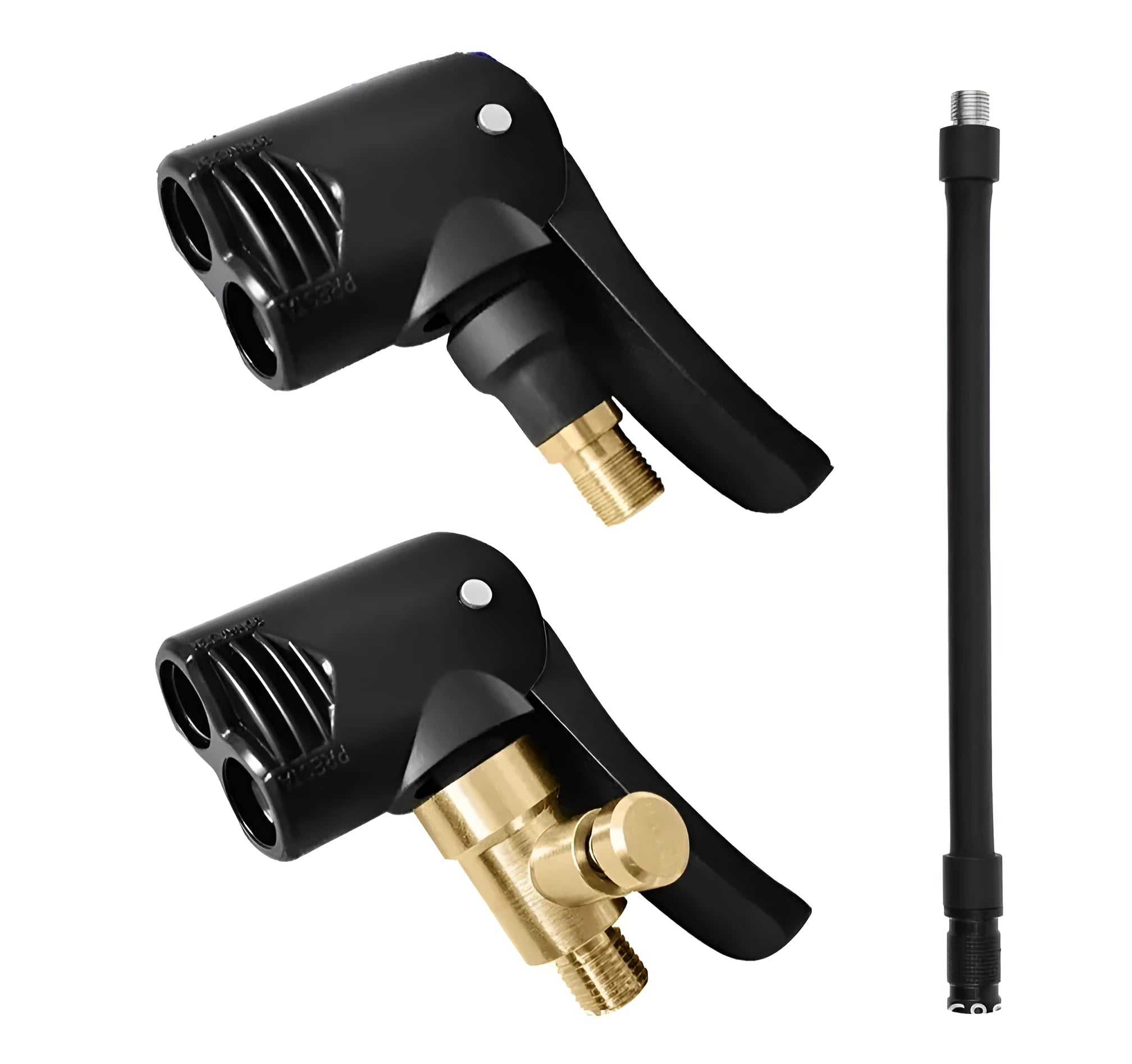 Two-in-one air compressor nozzle with two 16cm chuck connectors for vehicle tyre inflation