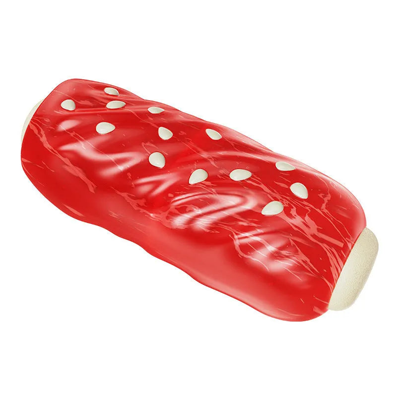 Primary colour plastic dog chew toy with molar rod snack holder and replaceable glue toothbrush attachment