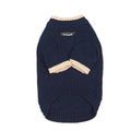 British-style wool pet sweater for dogs with contrasting leg panels in Crown Blue.