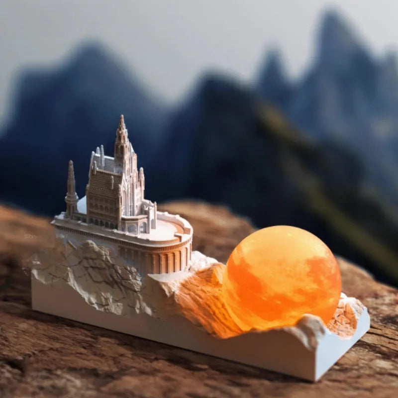 Mountain night light with touch control LED and essential oil gift box on desk