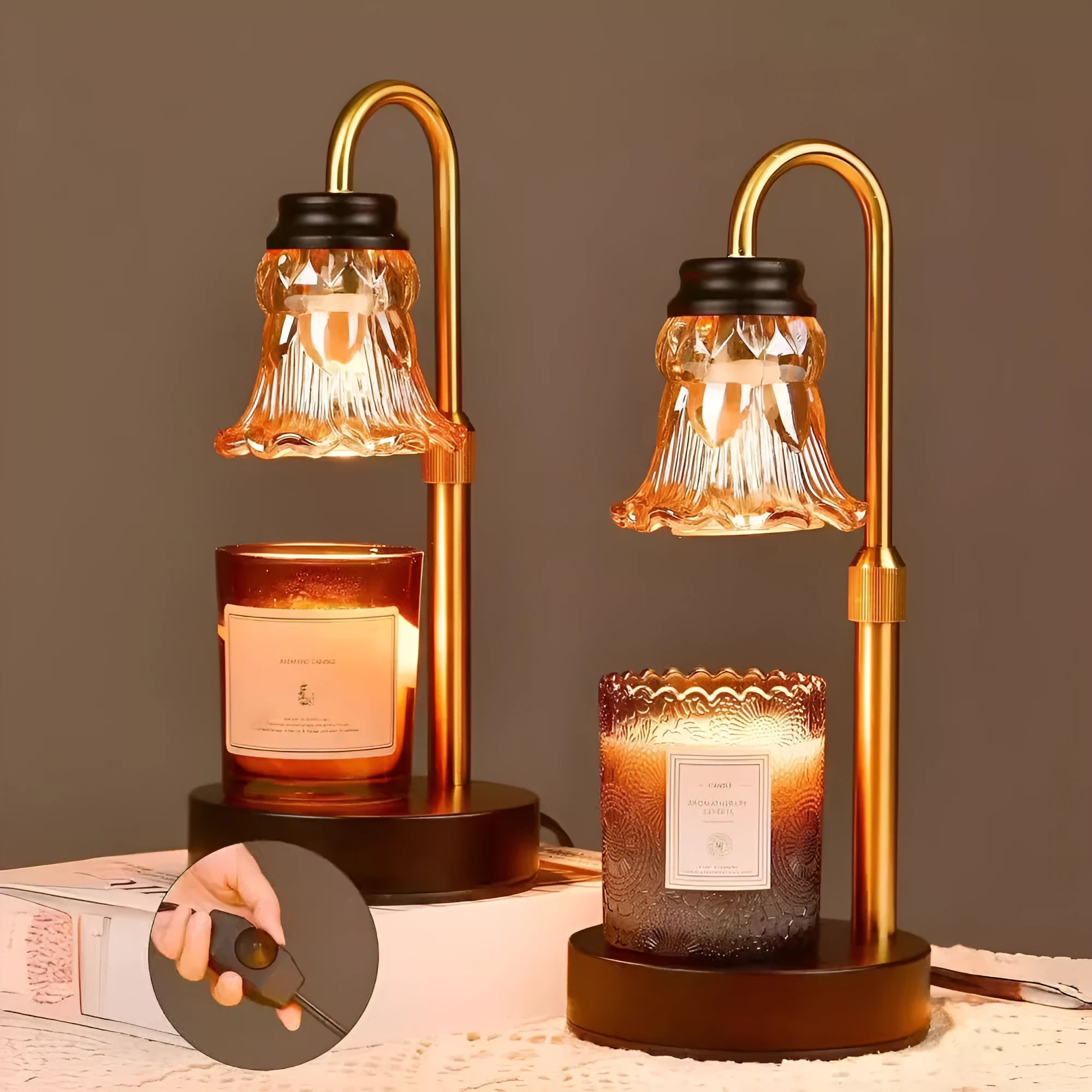 Bamboo holder aromatherapy wax melting lamp on a table