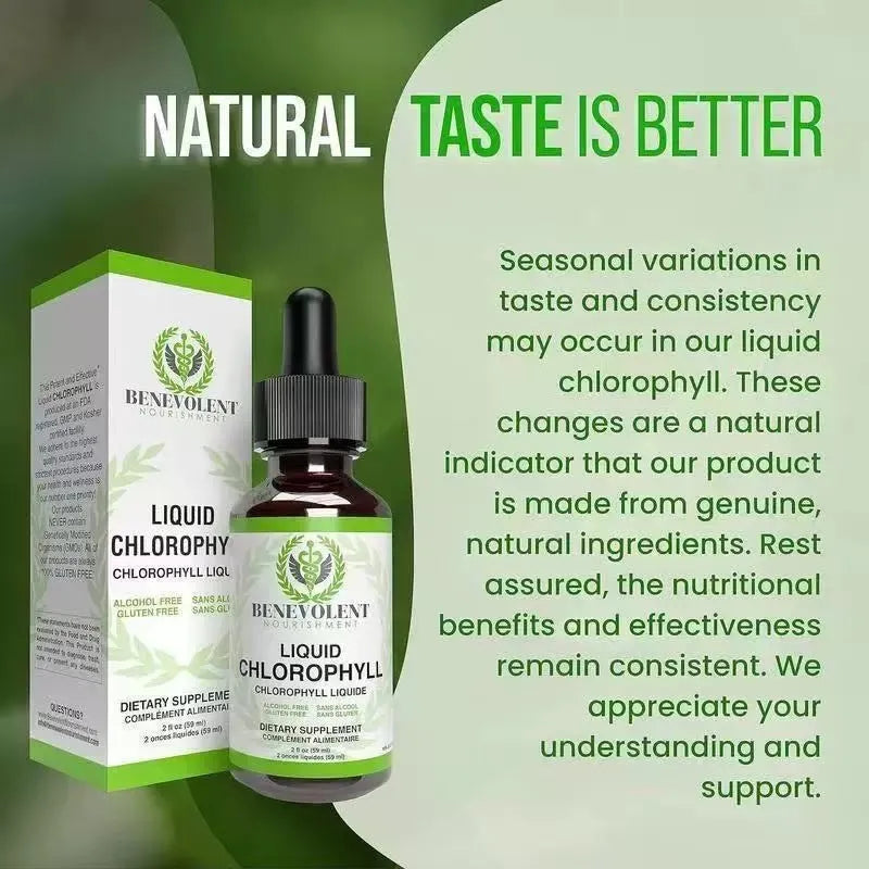 60ml bottle of natural liquid chlorophyll drops for adult body odour and intestinal care support