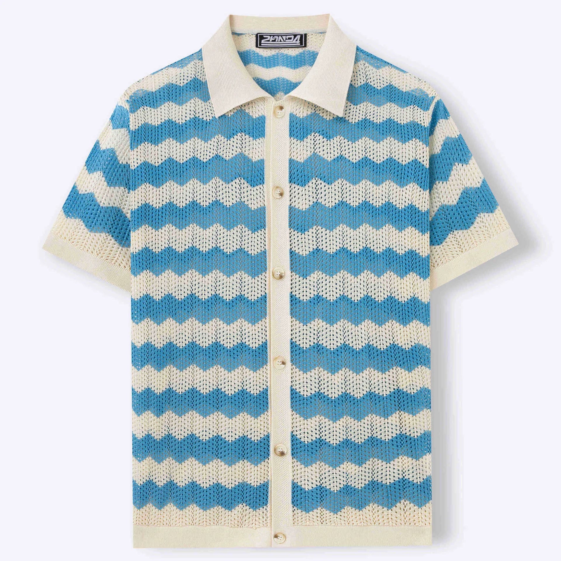 American-style hollow jacquard corrugated short-sleeve summer sweater in viscose Tencel