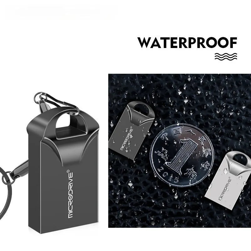 Small black and silver metal USB flash drive showing compact size and USB connector.
