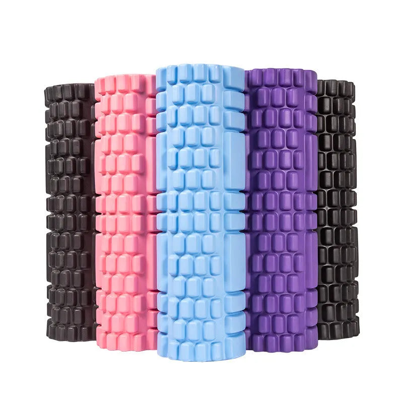 EVA foam roller in black colour showing cylindrical shape for fitness and muscle recovery exercises