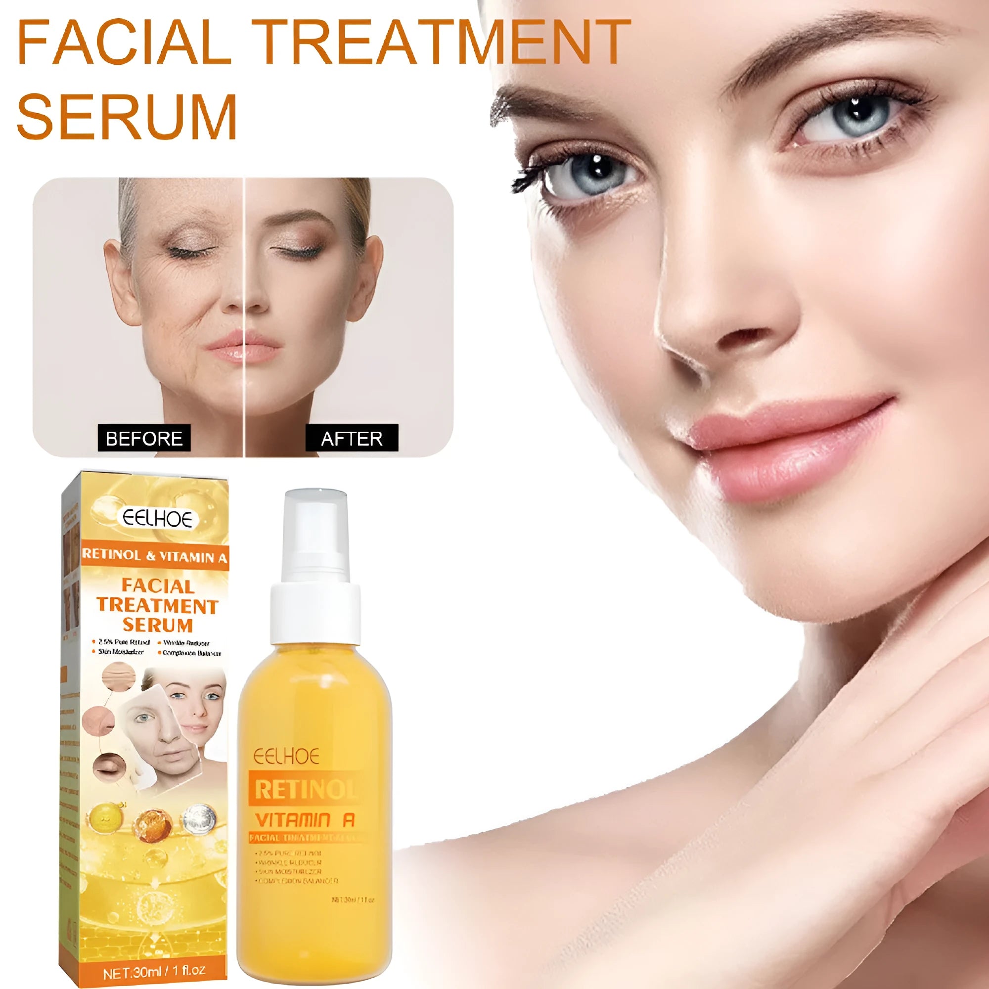 30ml Retinol Anti-Wrinkle Essence Spray in box for fine lines and skin elasticity