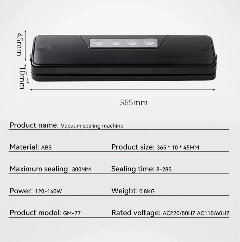 Small white automatic vacuum sealer machine for home food preservation on a kitchen counter.