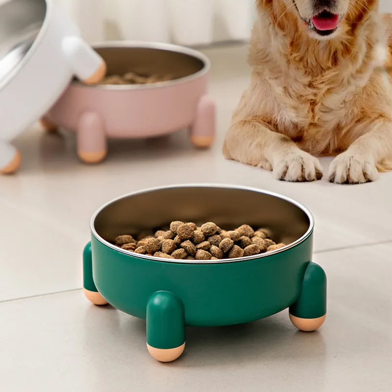 Green stainless steel pet bowl with non-slip high foot design for dogs and cats