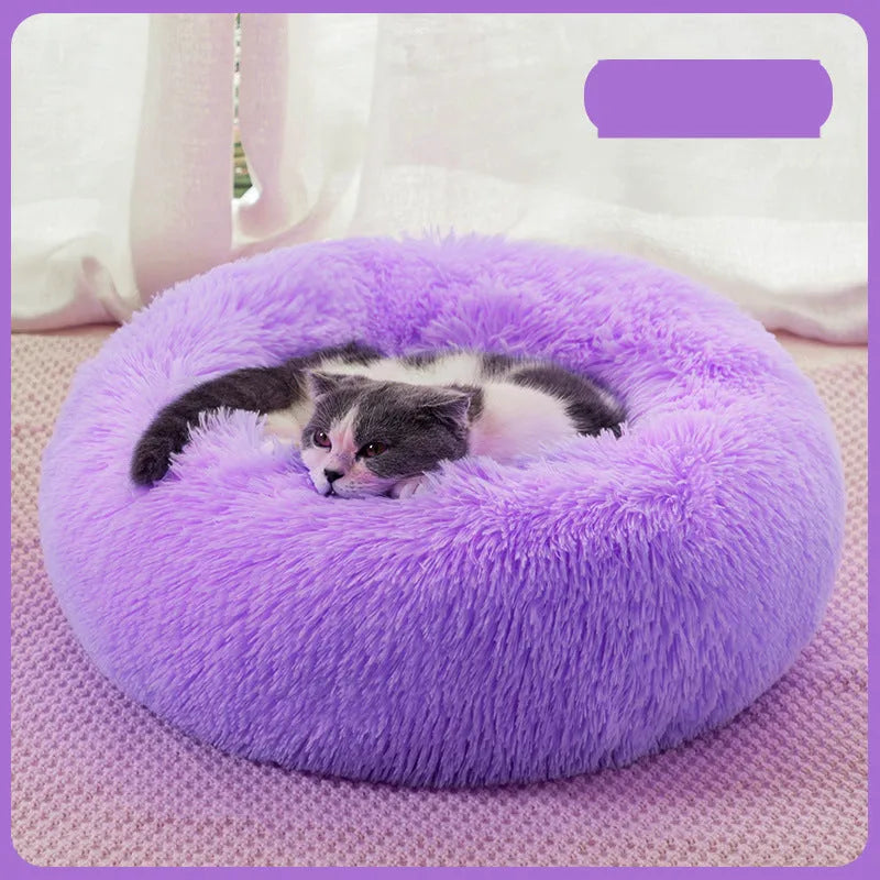 Plush warm dog bed in winter, soft cloth pet nest, size 60cm, dark gray colour