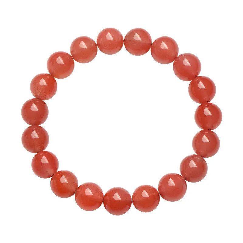 Natural Cherry Red Agate bracelet with polished beads, shown in a single circle configuration.