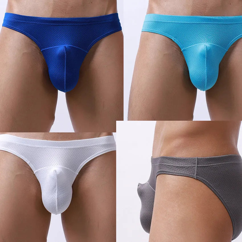 Men's transparent nylon underwear in blue colour showing loose fit design