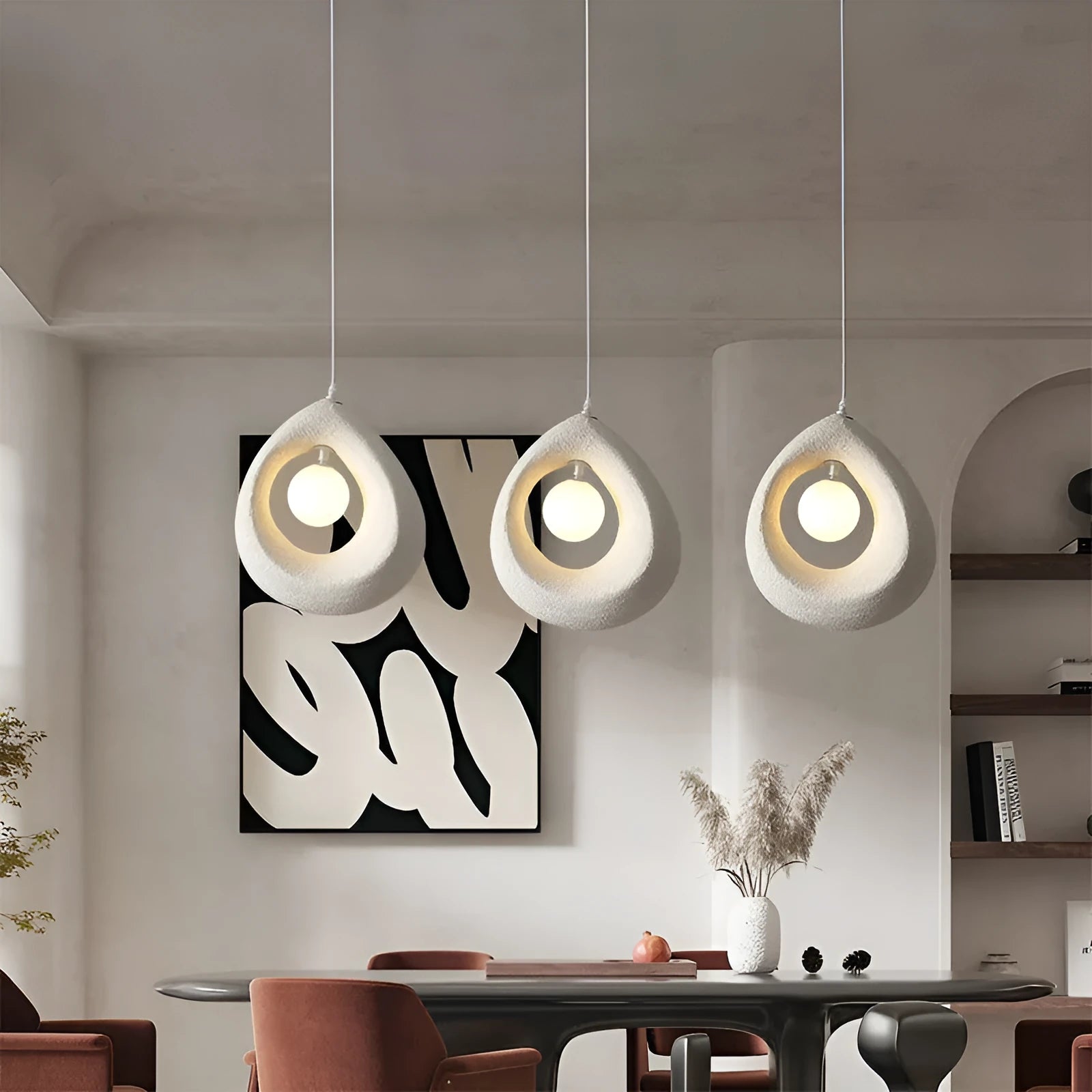 Retro industrial pendant light with milky white glass shade 32cm diameter