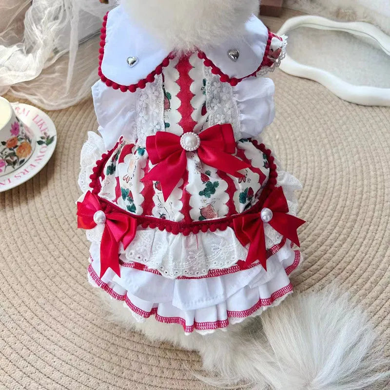 Small dog wearing princess-style rabbit skirt costume in polyester fabric