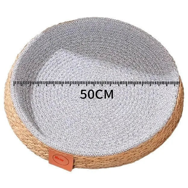 A natural woven rattan cat bed basket, shown in a single size, suitable for indoor use as a pet nest.