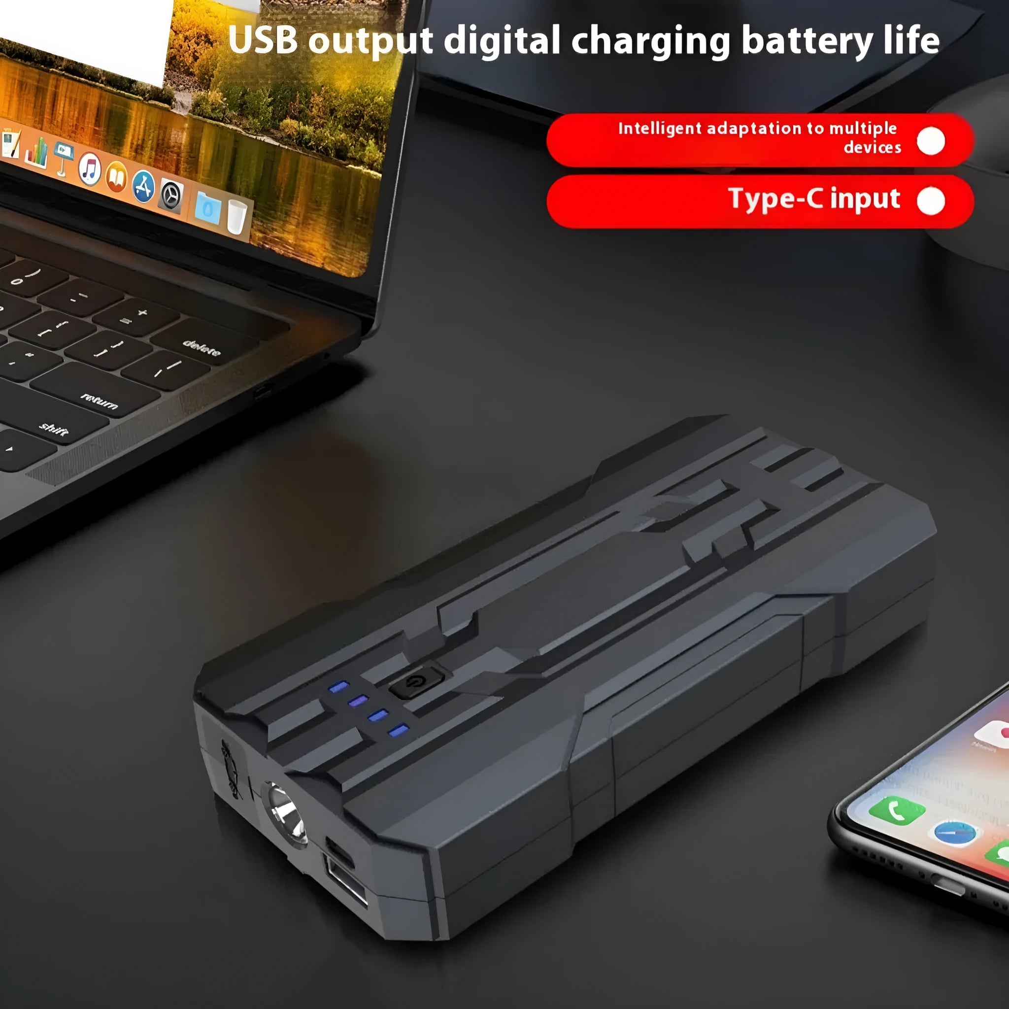 S301 portable 12V emergency car jump starter with 8000mAh battery and dual USB output