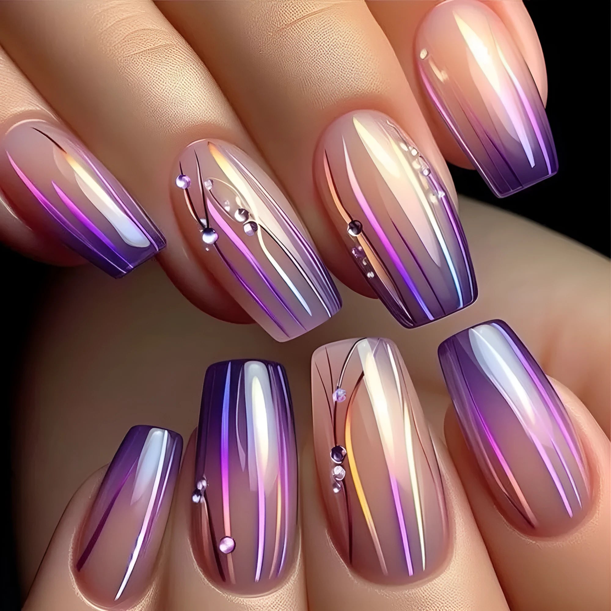Magic colour asterism nail stickers showing starry sky gradient pattern on short nails