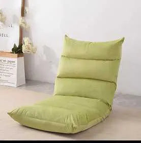 Adjustable floor lazy sofa in beige with 6-level backrest and high-elastic-sponge filling, shown in living room