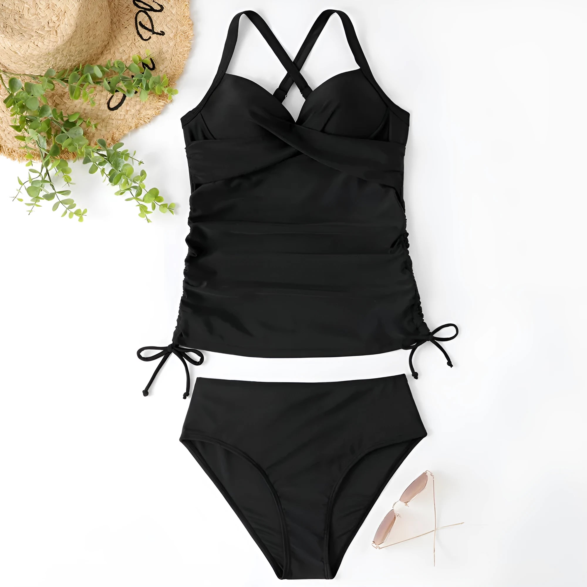 Women's separated swimwear bikini set in nylon fabric showing slim fit design and high waist styling