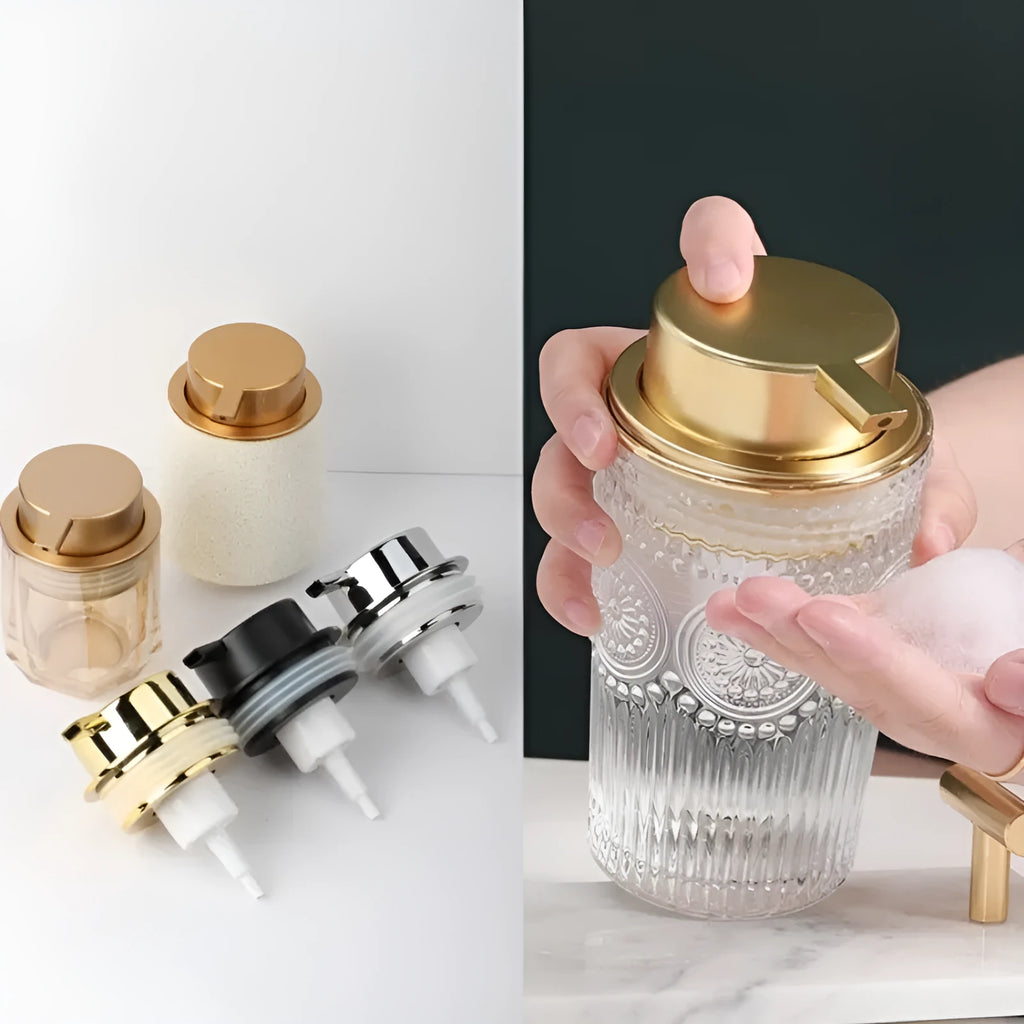 ABS plastic foam pump dispenser with large push head for facial cleansers in metallic finishes
