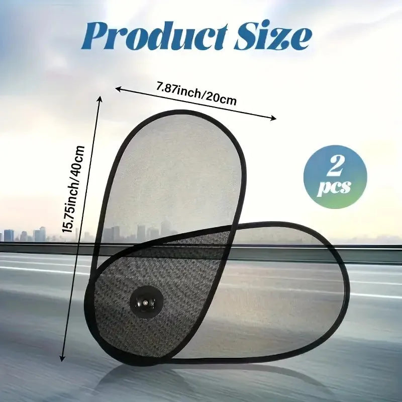 Black breathable car side window shade with suction cups stretched over window