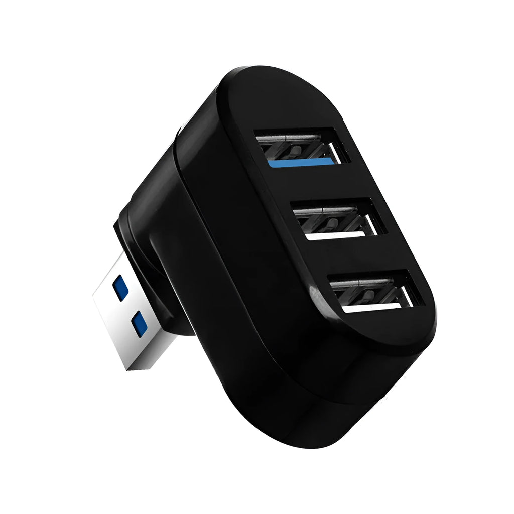 Black or white USB rotary splitter hub with four USB 3.0 ports for device expansion