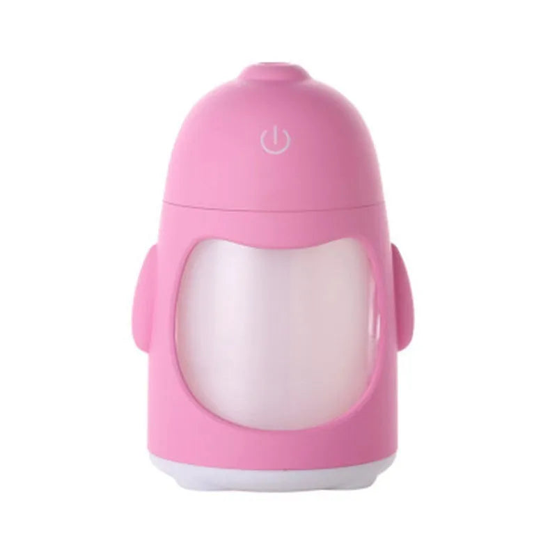 Penguin car humidifier with 400ml tank and colourful night light on a desk