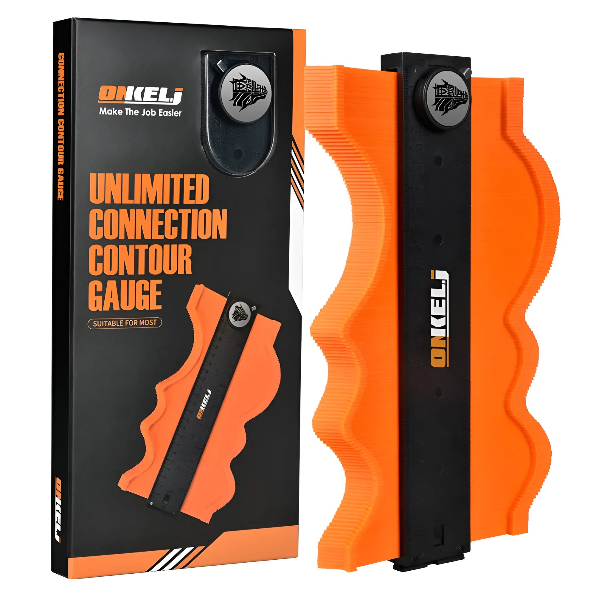 10-inch contour gauge with infinite stitching and lock belt mechanism for profile transfer