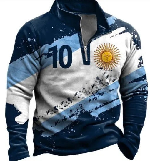 Men's loose fit long sleeve t-shirt with retro colour printing and striped pattern