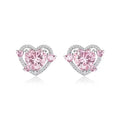 Women's heart stud earrings with white K electroplated finish on copper