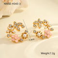 Stainless steel flower stud earrings with 18K gold electroplating and colourful oil diamond petal design
